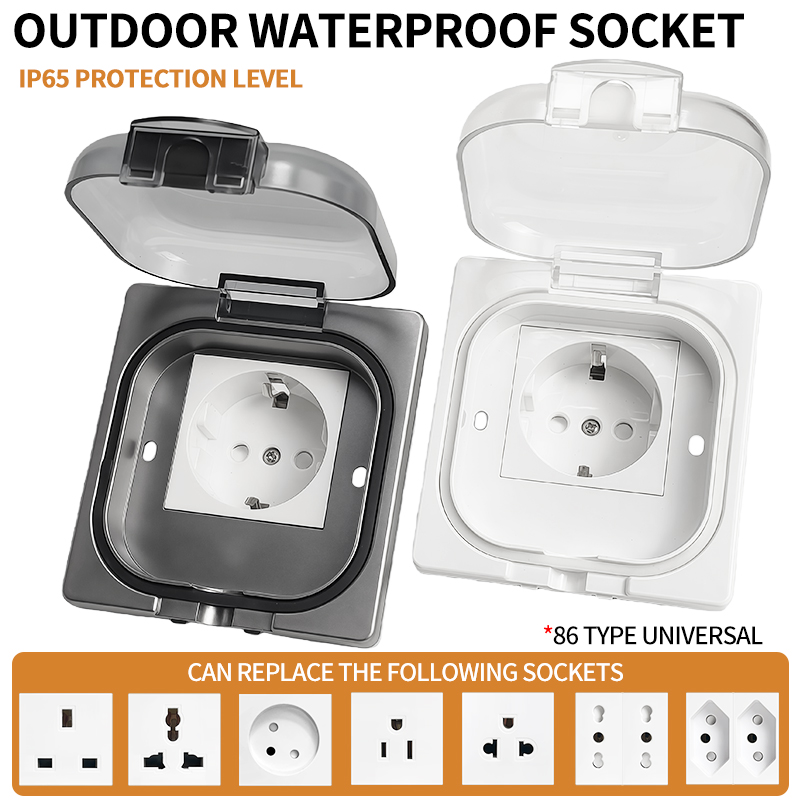 Outdoor Power Port - IP65 waterdichte buitencontactdoos, 16A krachtige wandplaat,